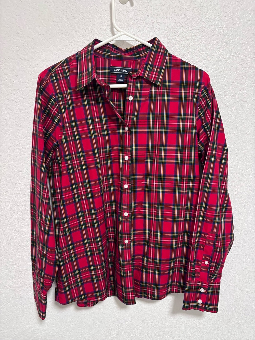 Lands' End Women’s Red Plaid Button-Down Shirt